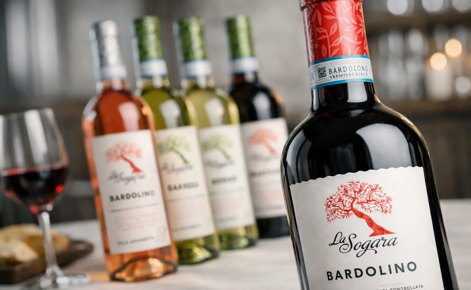 The La Sogara wine collection, with the Bardolino in the foreground